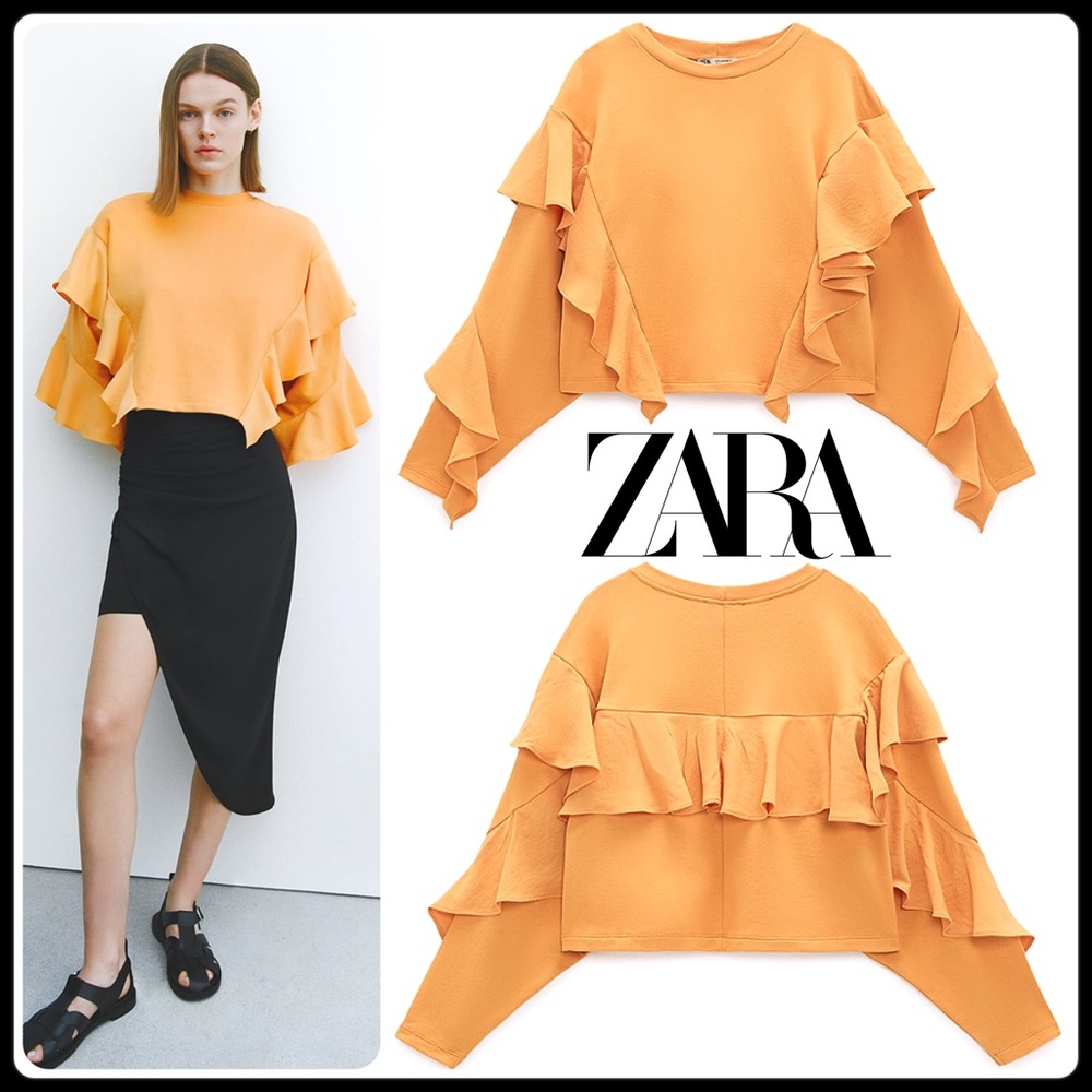 🆕Zara orange ruffled sweatshirt